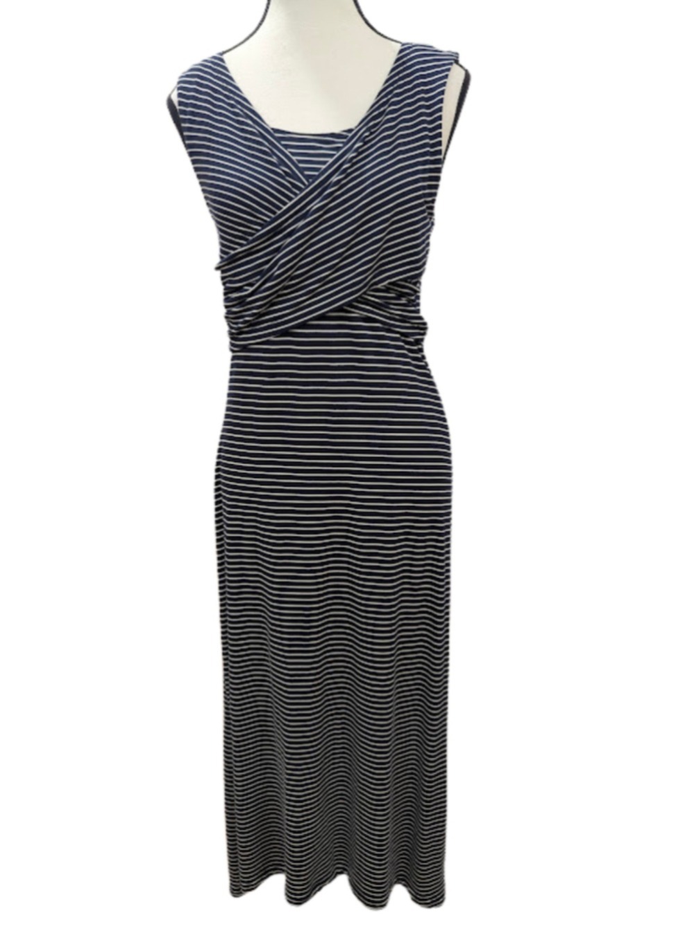 Cabi Navy Stripe Womens Maxi Dress S Coastal Nautical Quiet Luxury Resort Summer